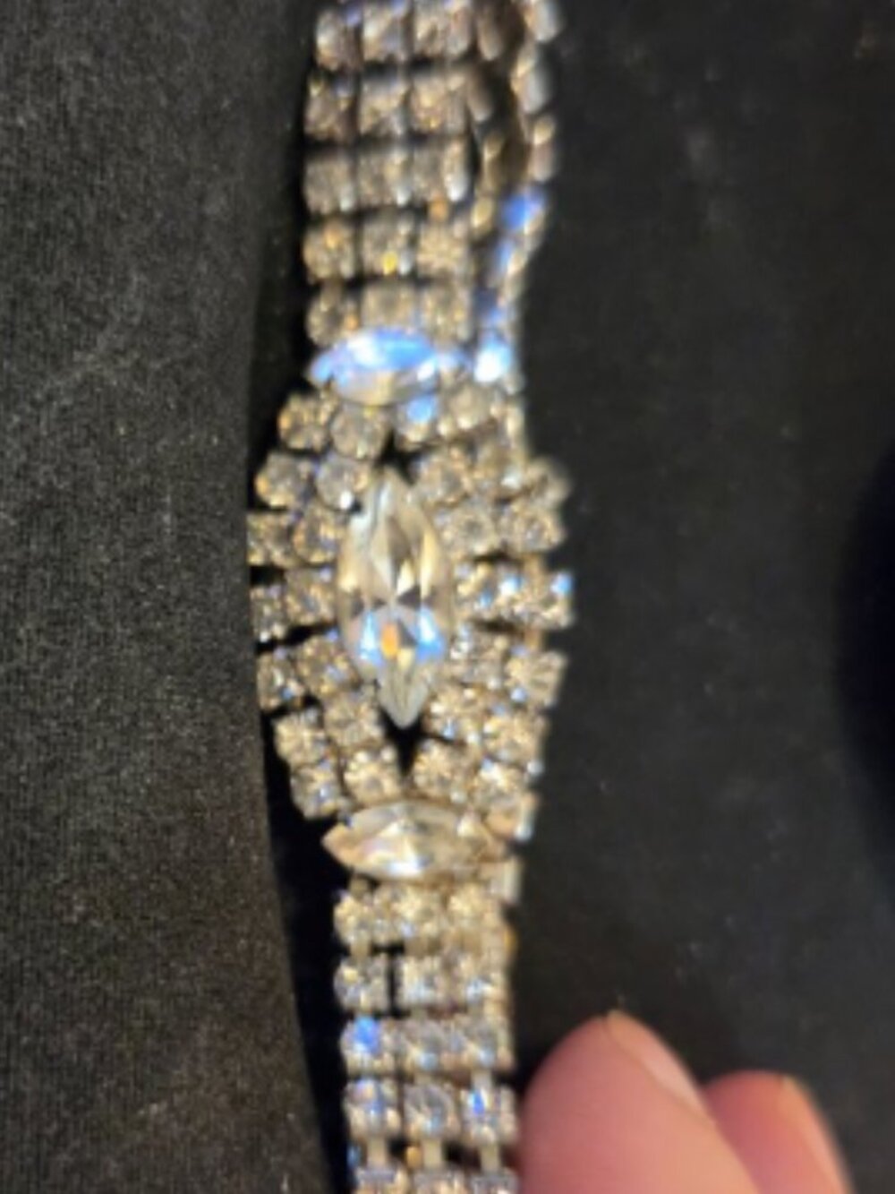 Antique Rhinestone Bracelet Large Silvertone~~Saftey chain closure STUNNING!RARE